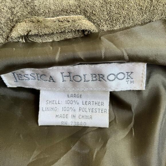 Jessica Holbrook Vintage Olive Green Thigh Length Suede Jacket Button Front - Picture 16 of 16